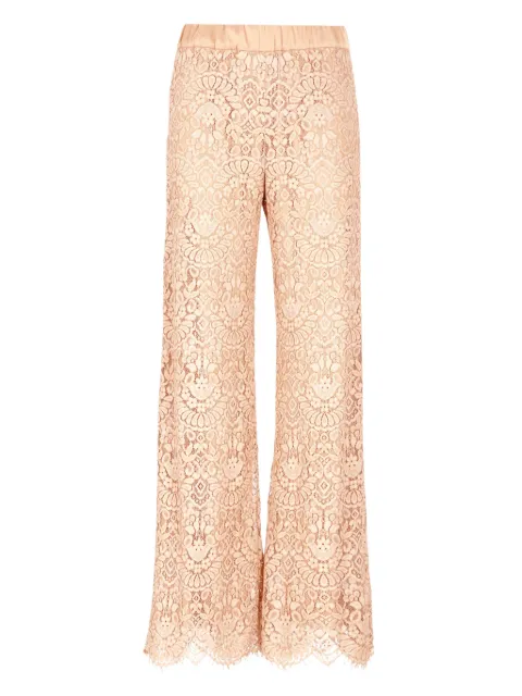 D.Exterior elastic-waistband lace trousers