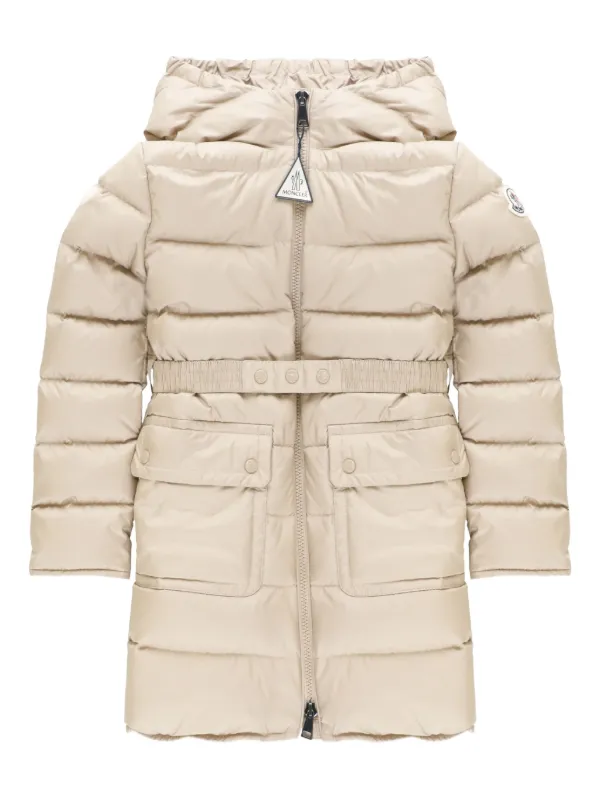 Moncler Enfant Hooded Belted Down Jacket Neutrals FARFETCH