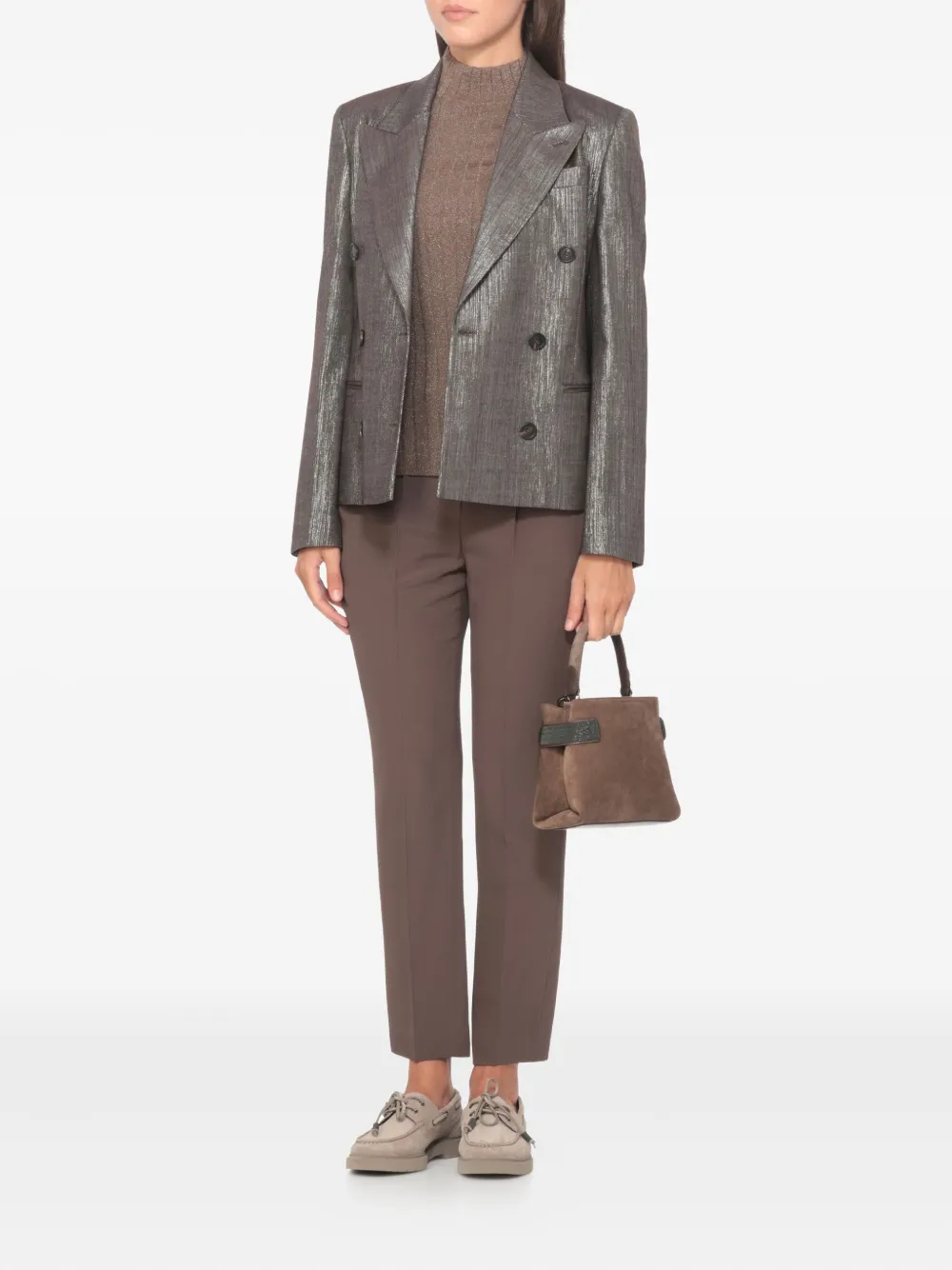 Brunello Cucinelli peak-lapel double-breasted blazer Bruin