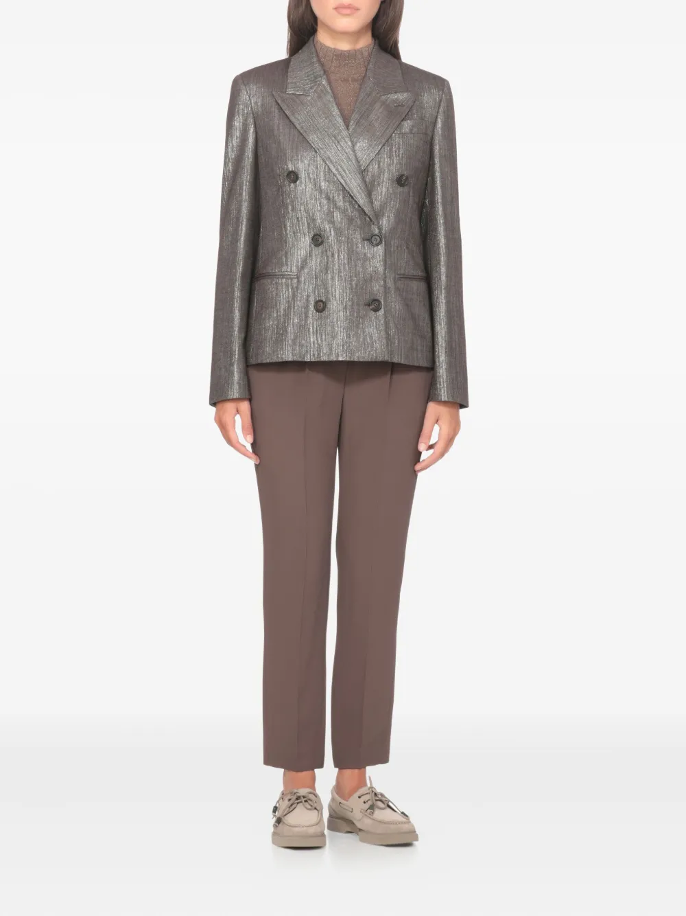 Brunello Cucinelli peak-lapel double-breasted blazer Bruin