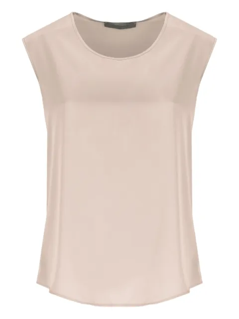 D.Exterior satin crew-neck top