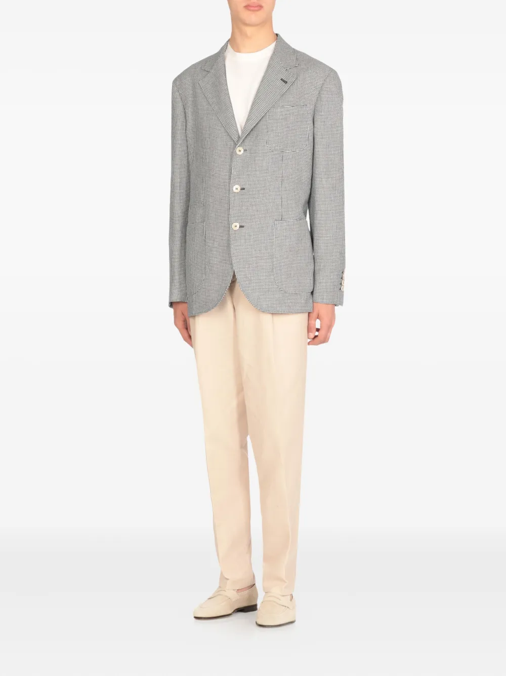 Brunello Cucinelli Linnen blazer met pied-de-poule print Grijs