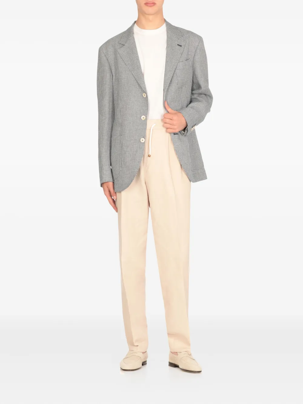 Brunello Cucinelli Linnen blazer met pied-de-poule print Grijs