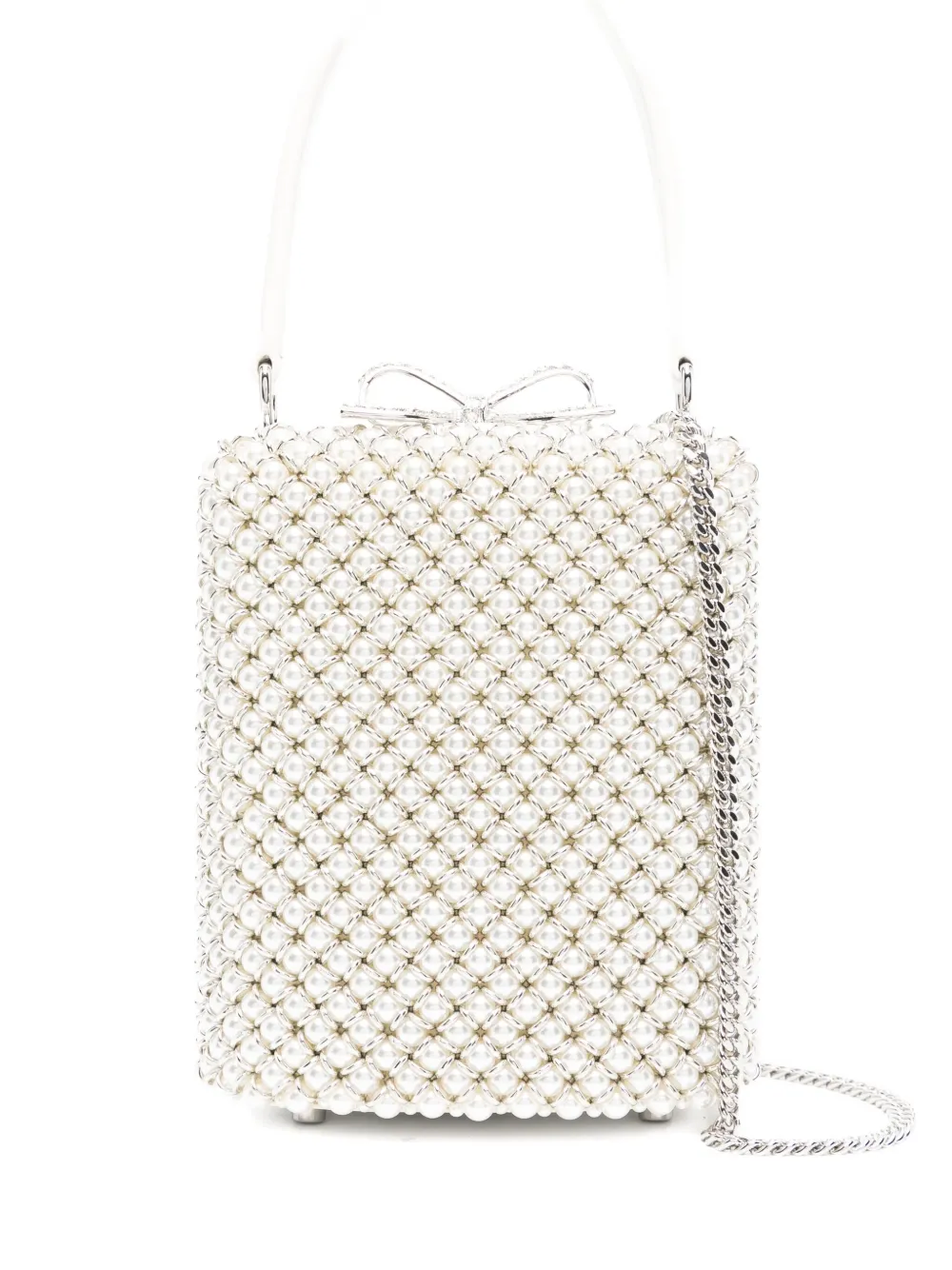 Self-Portrait mini pearl-embellishment tote bag Wit