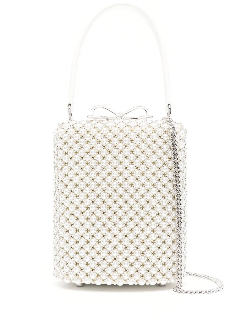 Self-Portrait mini pearl-embellishment tote bag Wit