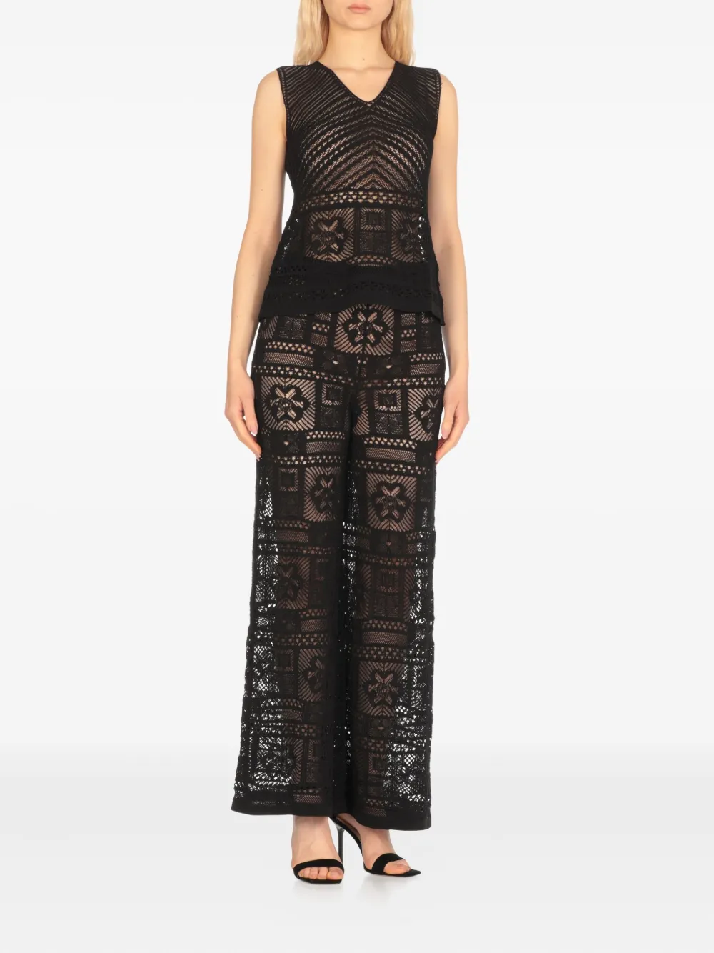 D.Exterior perforated sleeveless top - Zwart