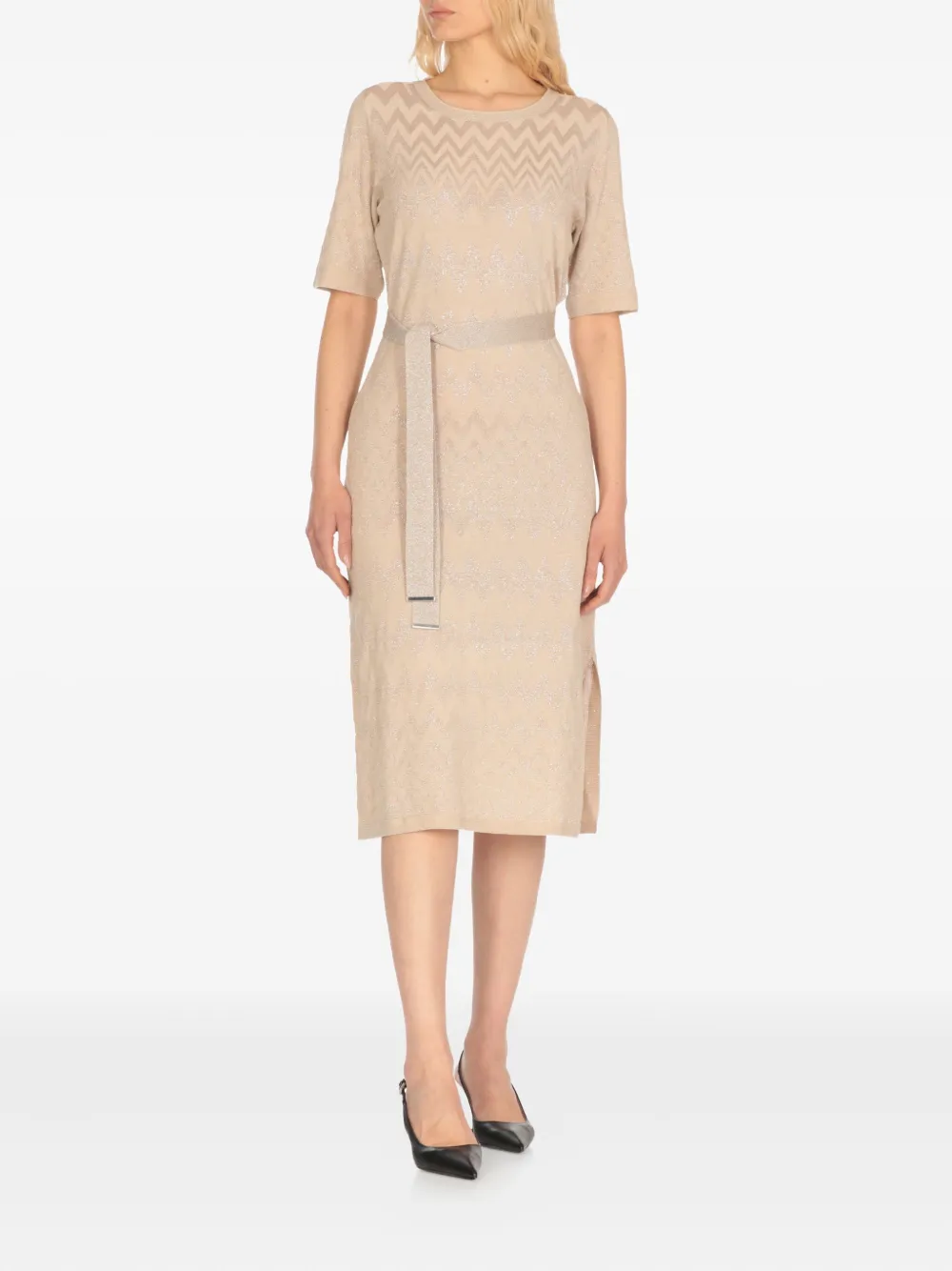D.Exterior chevron-pattern belted midi dress - Roze