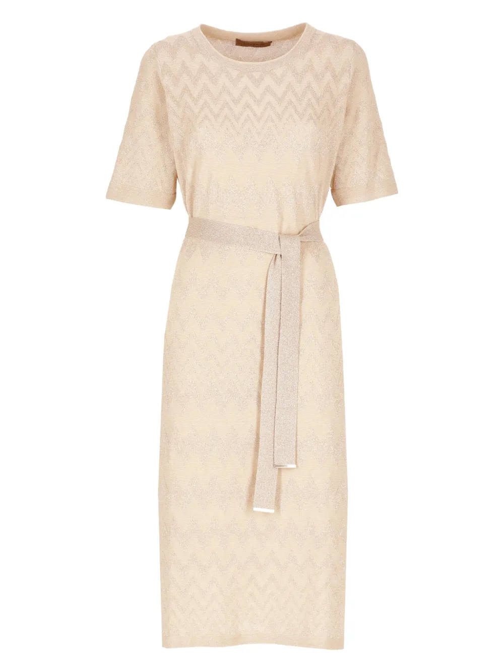 chevron-pattern belted midi dress