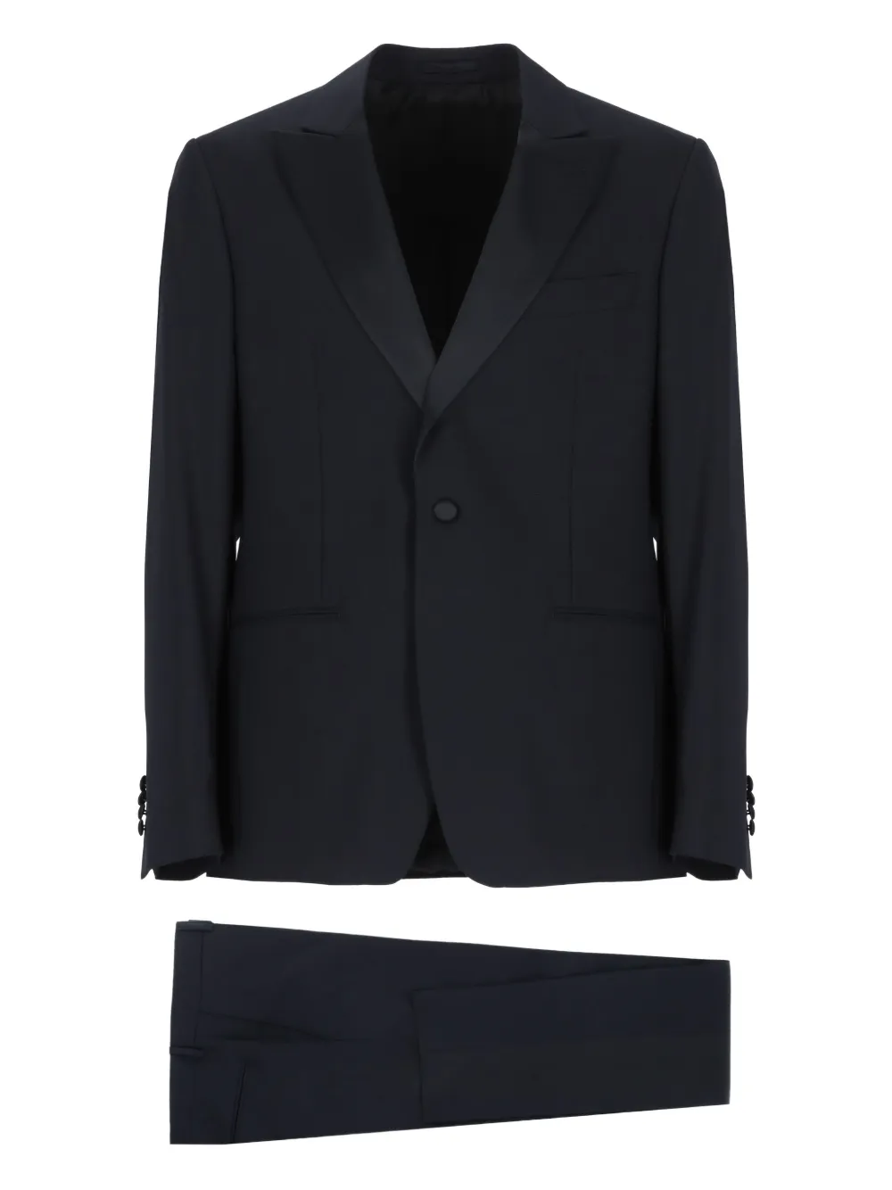 peak-lapel single-breasted suit