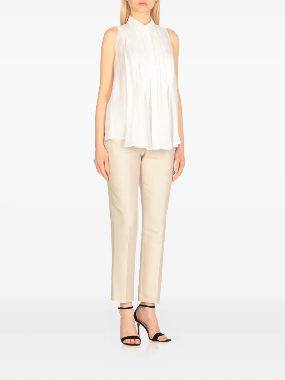 Antonelli pleated collarless shirt - Wit