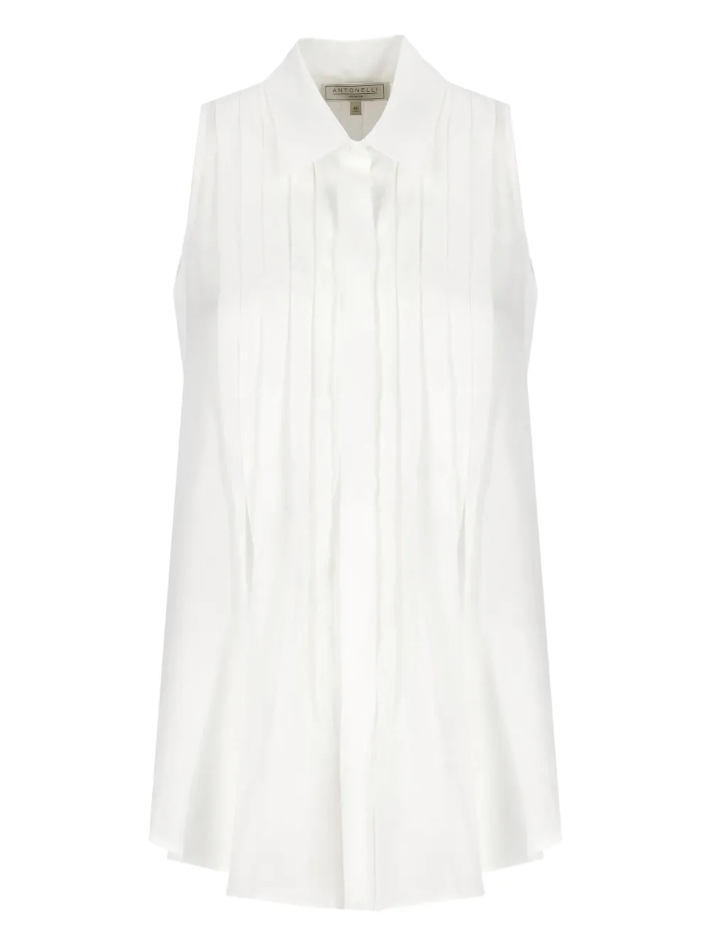 pleated collarless shirt