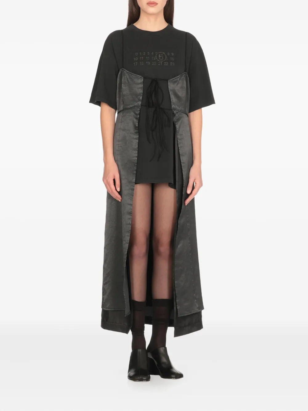 MM6 Maison Margiela lace-up flared dress - Zwart