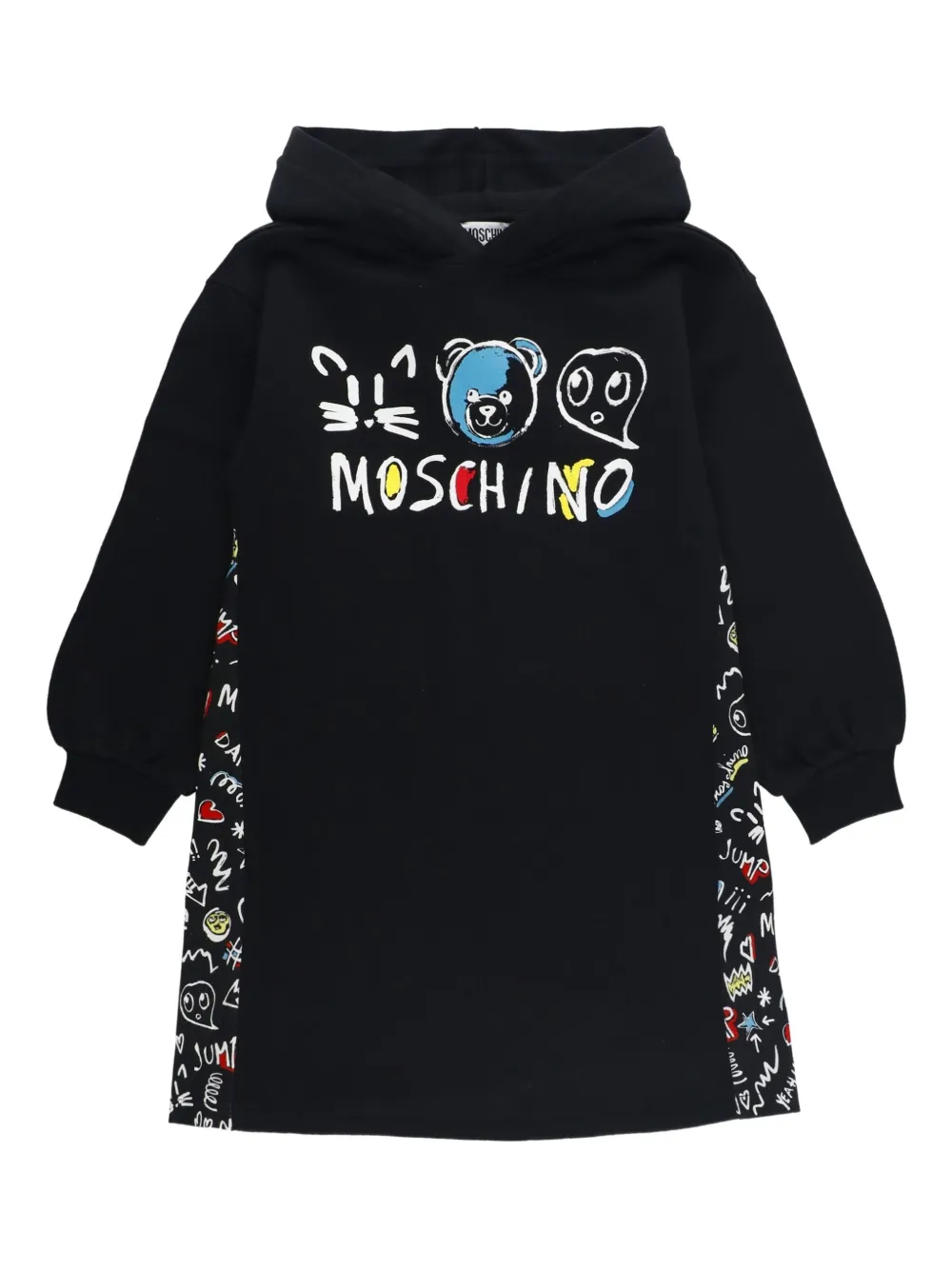Moschino Kids Jurk met capuchon en logoprint Zwart