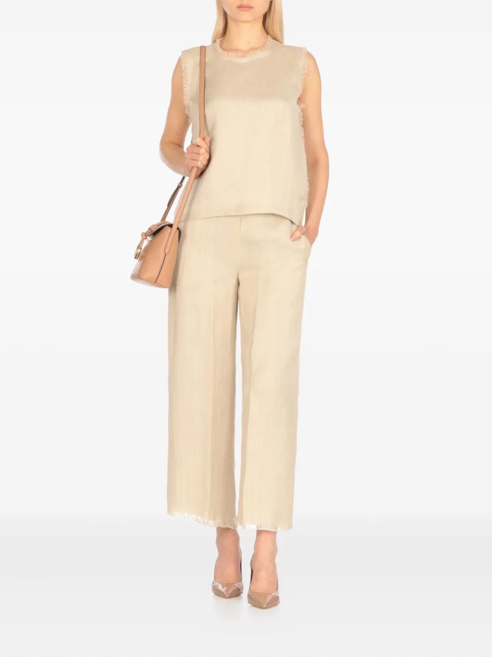 Antonelli frayed-trim sleeveless top - Beige