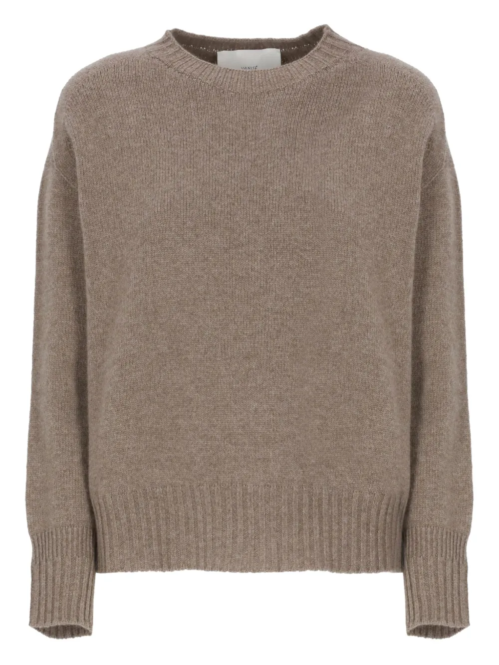 Vanisé Merino Wool Crew Neck Long Sleeve Sweater In Brown