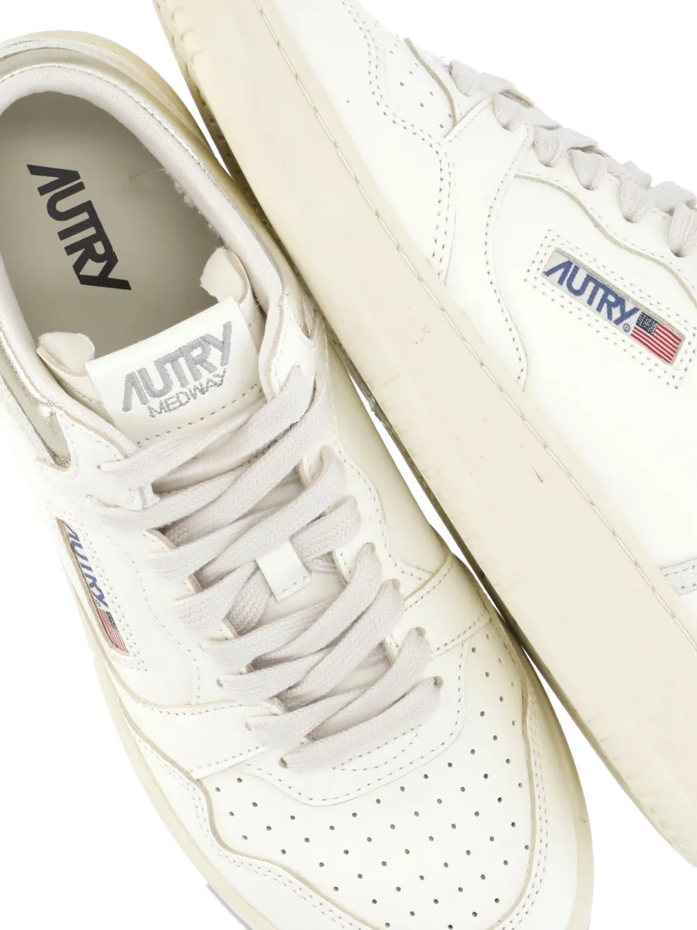Autry Marshmallow And Platinum Color Leather Med-way Sneakers In White