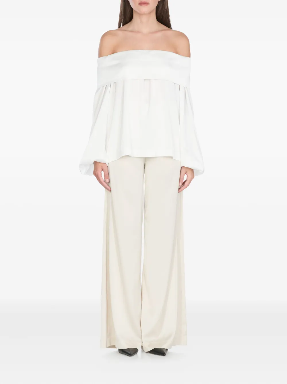 D.Exterior off-shoulder balloon-sleeve top - Wit