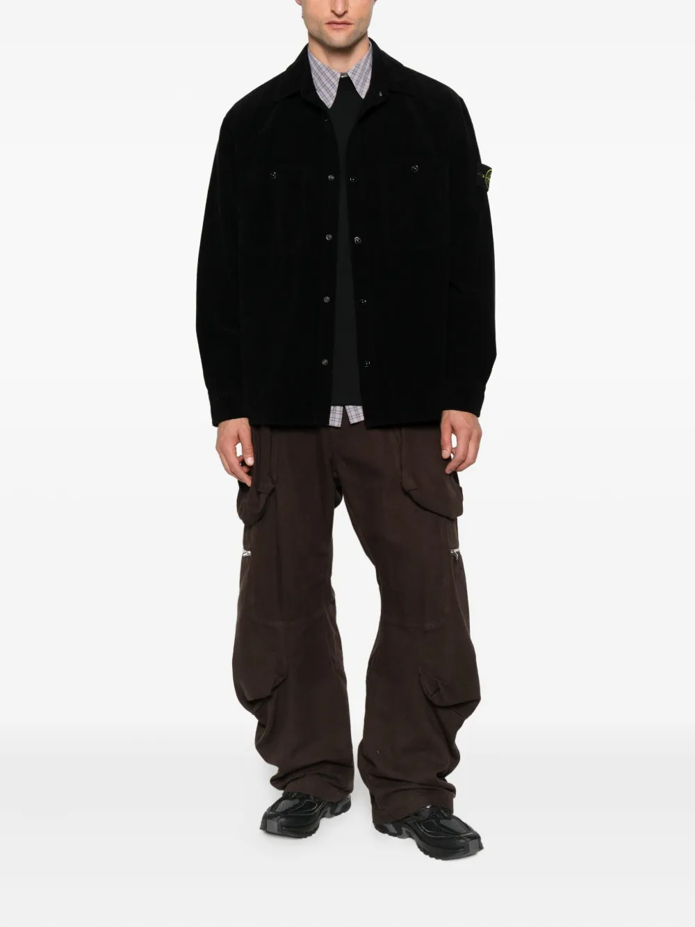 Stone Island long-sleeved cotton shirt Zwart