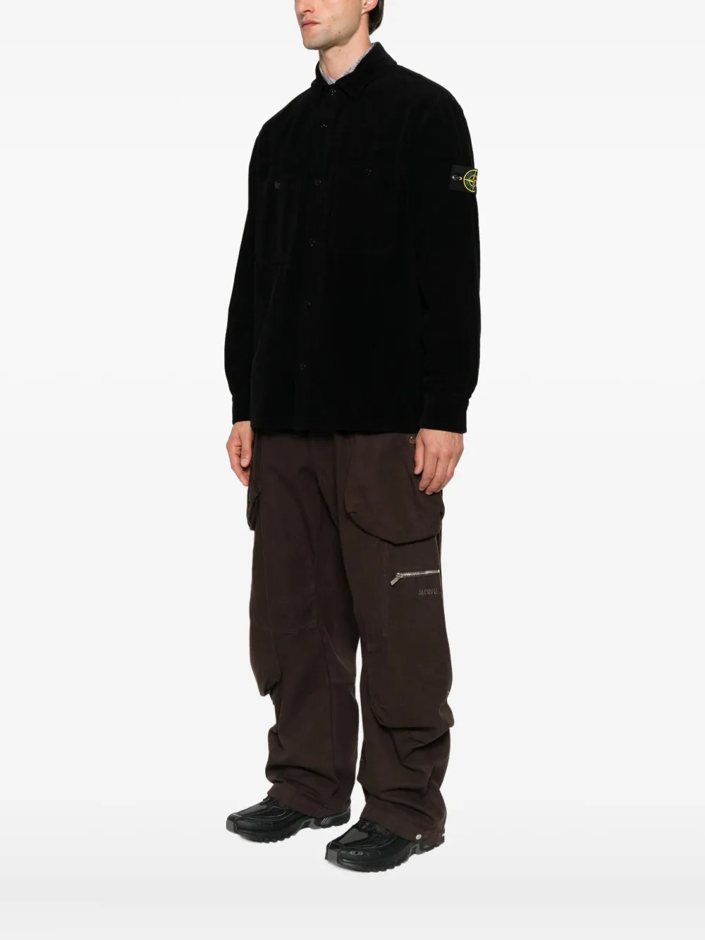 Stone Island long-sleeved cotton shirt Zwart
