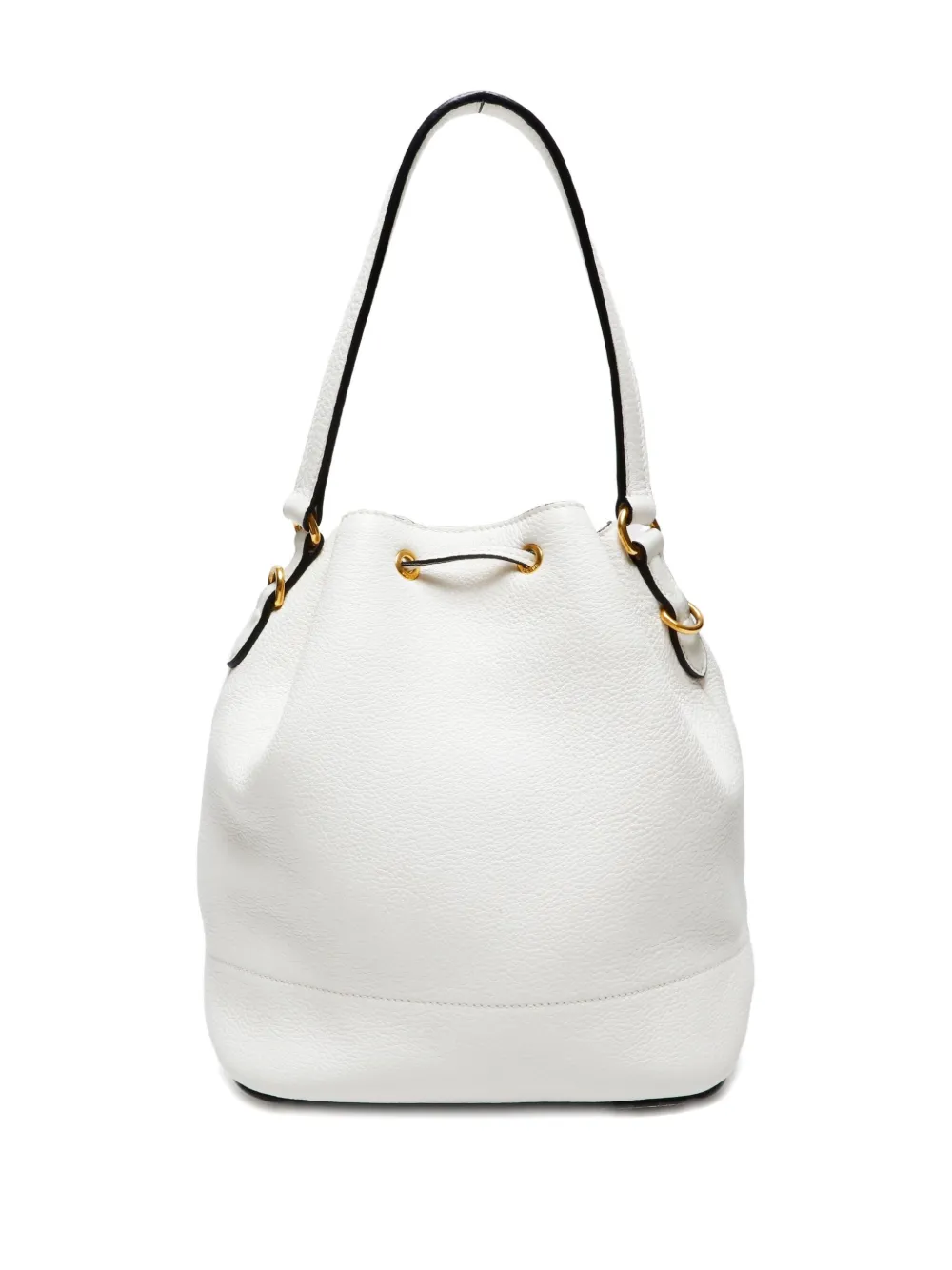 Pre-owned Prada 2010-2020 Drawstring-fastebing Leather Bucket Bag In White