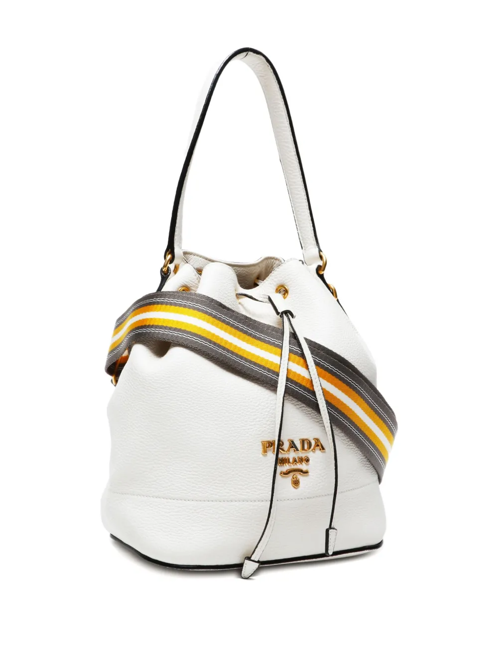 Pre-owned Prada 2010-2020 Drawstring-fastebing Leather Bucket Bag In White