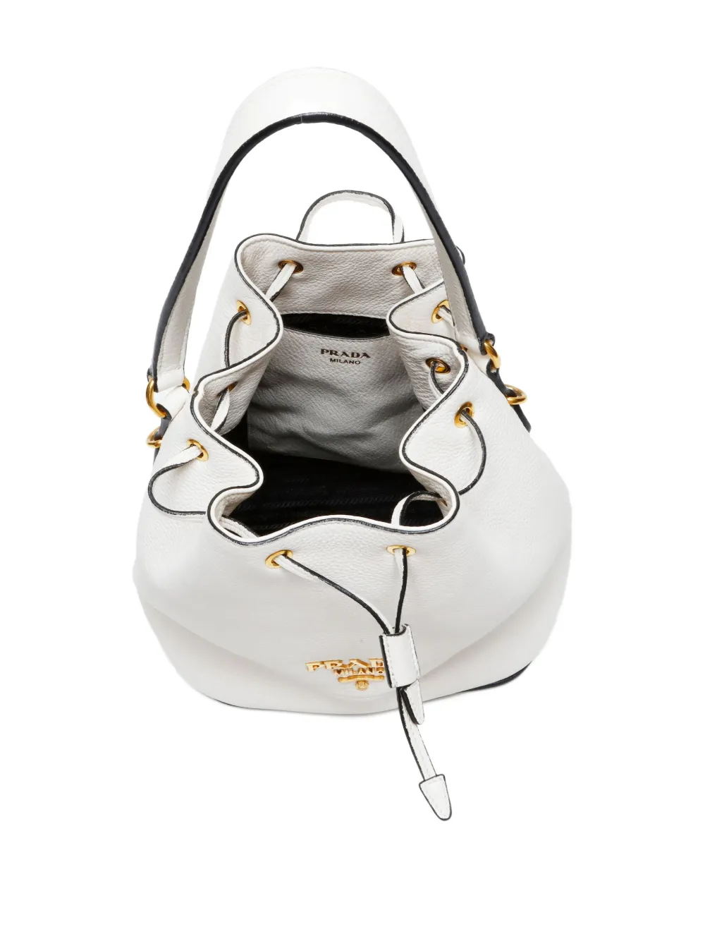 Pre-owned Prada 2010-2020 Drawstring-fastebing Leather Bucket Bag In White