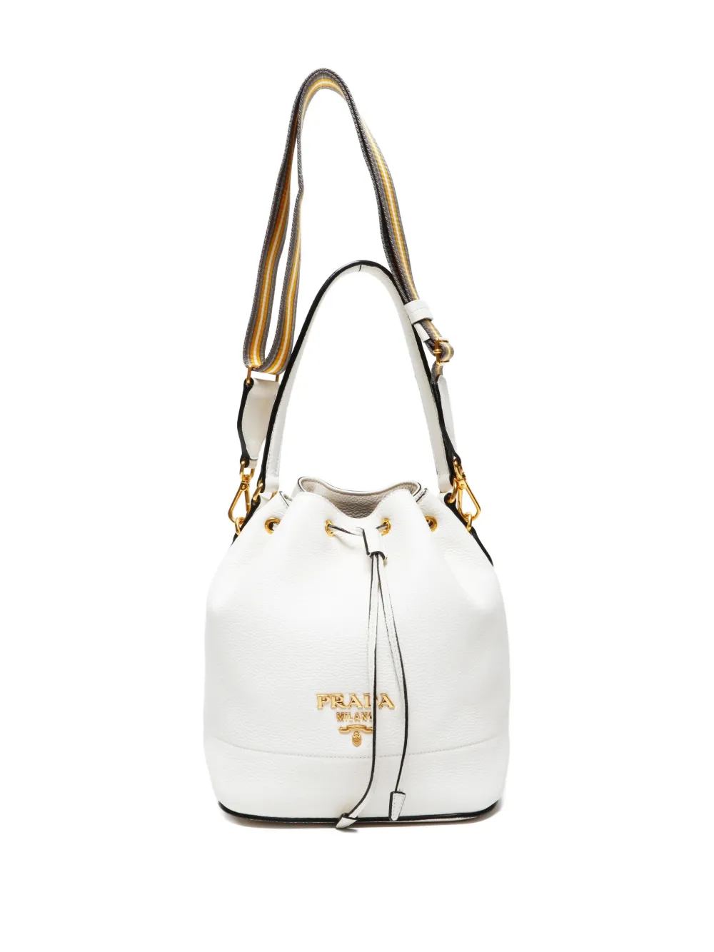 Pre-owned Prada 2010-2020 Drawstring-fastebing Leather Bucket Bag In White
