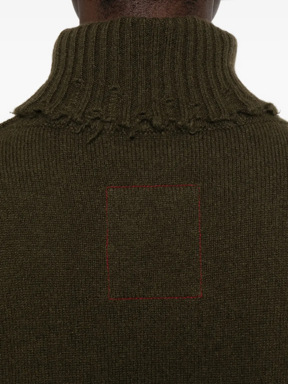 Uma Wang high-neck frayed-hem sweater Groen