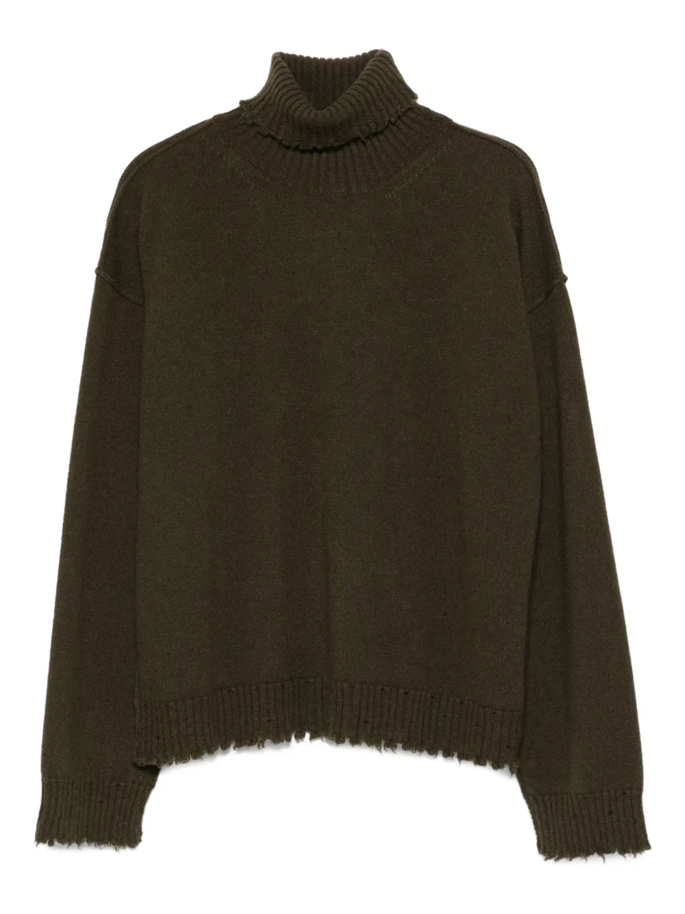 Uma Wang high-neck frayed-hem sweater Groen