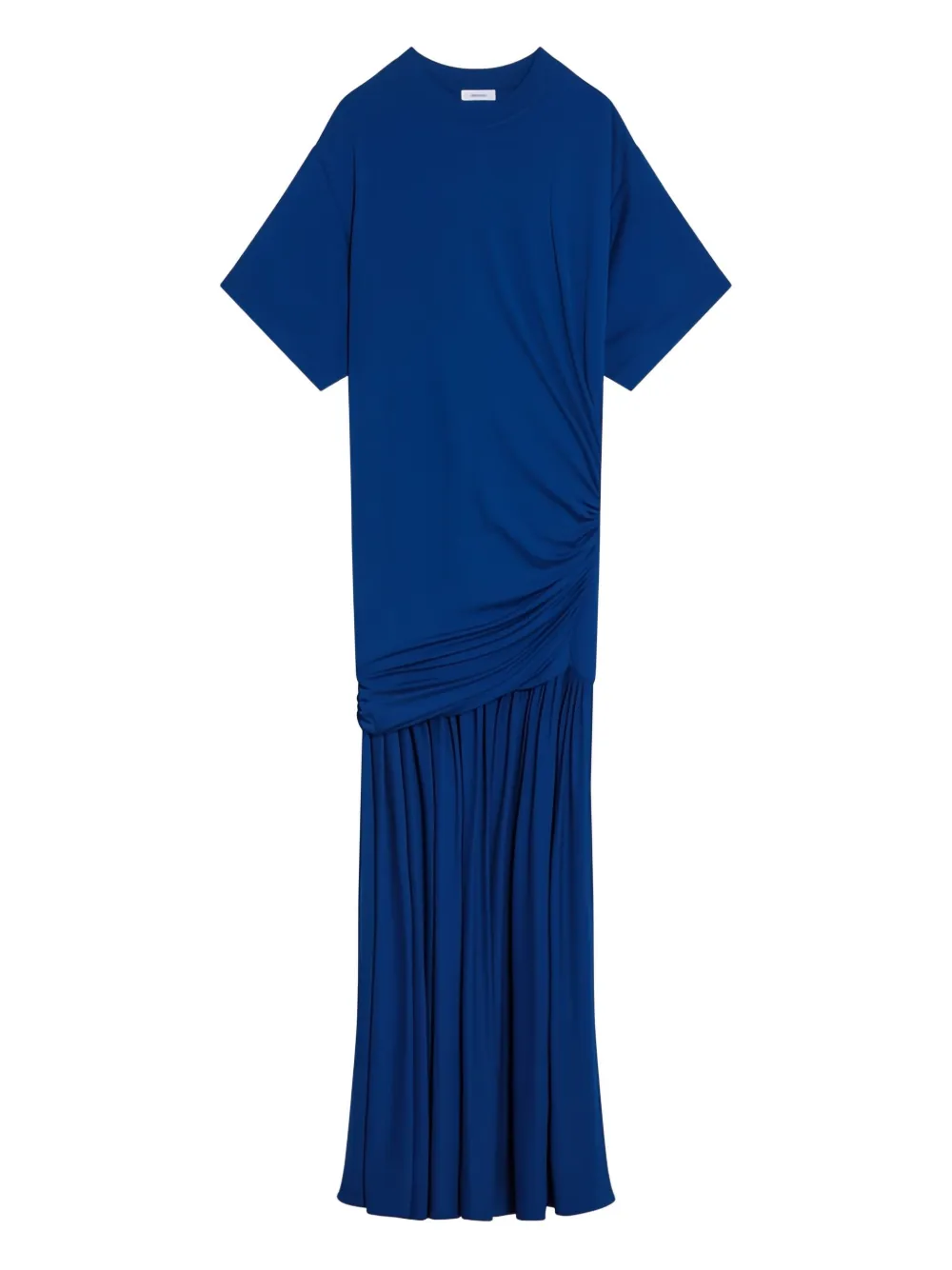 Ferragamo Gathered-waist Asymmetric Day Dress In Blue