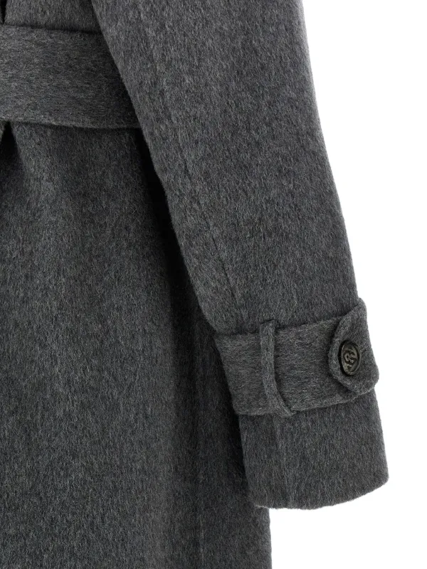 美品 CERBERO ダブルモンク アンティークグレー 牛革 26cm Giuseppe Di Morabito Belted double-breasted Wool Coat | Grey