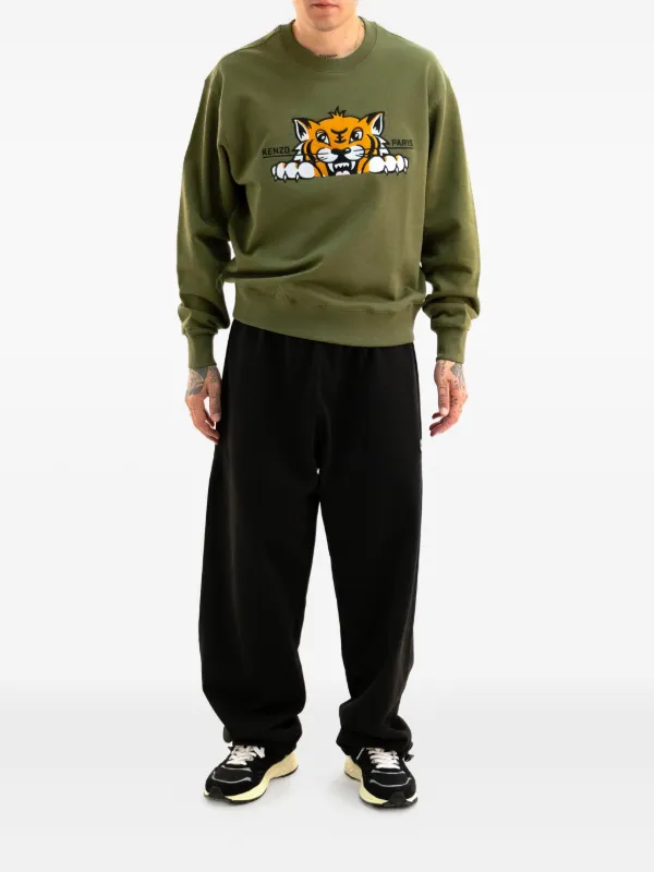 Kenzo Felpa Girocollo Con Ricamo Verde FARFETCH IT