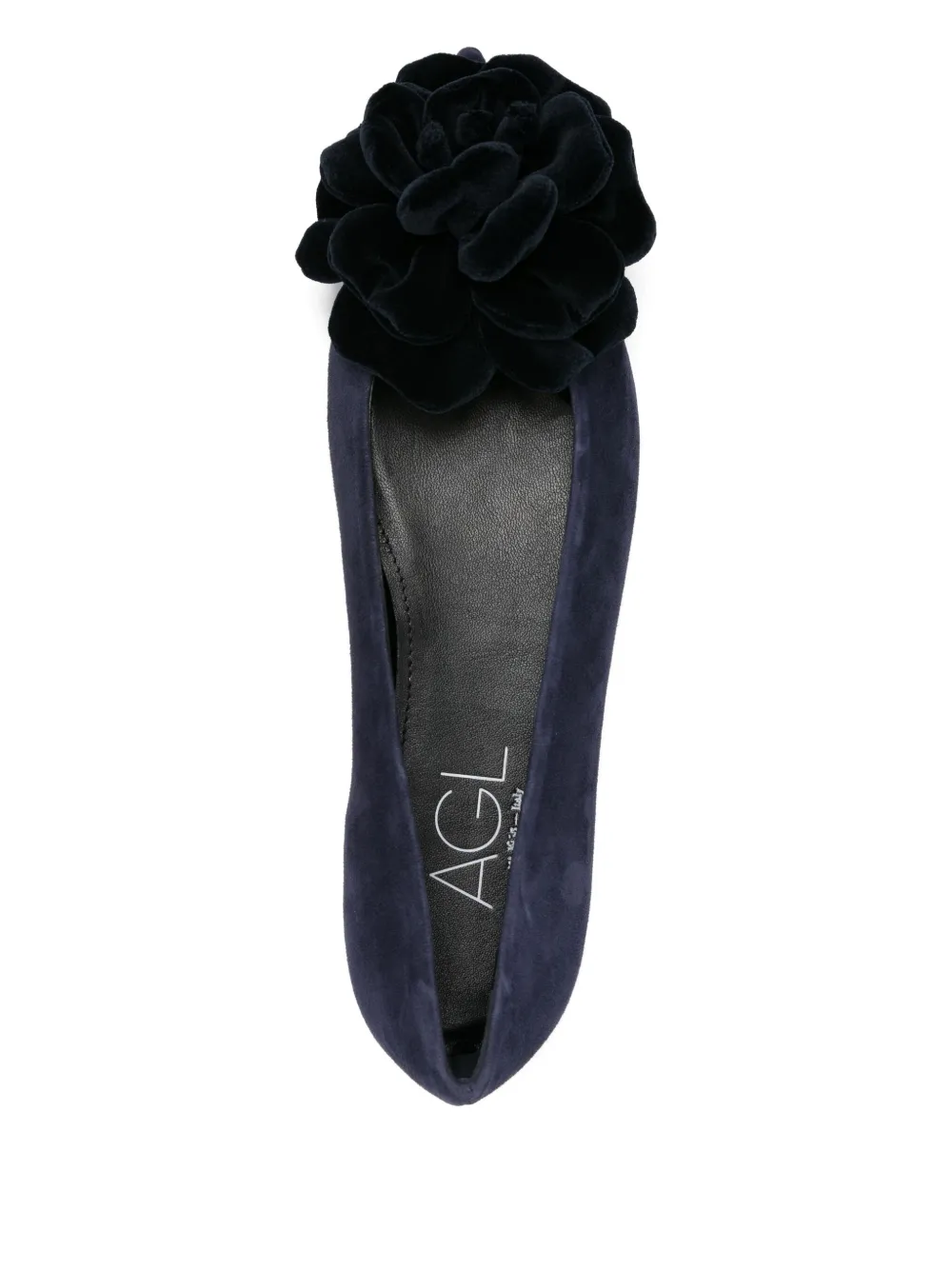 Agl Attilio Giusti Leombruni Flower-embellished Suede Flat Pumps In Blue