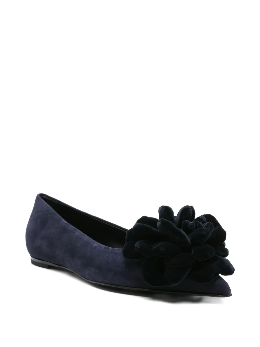 Agl Attilio Giusti Leombruni Flower-embellished Suede Flat Pumps In Blue