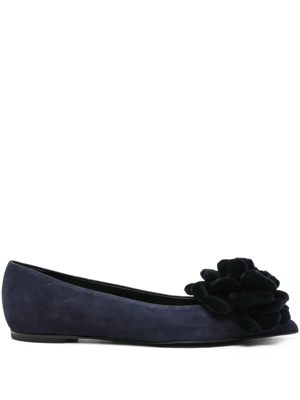 Agl Attilio Giusti Leombruni Flower-embellished Suede Flat Pumps In Blue