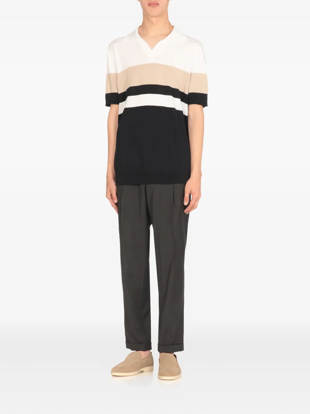 Peserico striped V-neck T-shirt - Wit