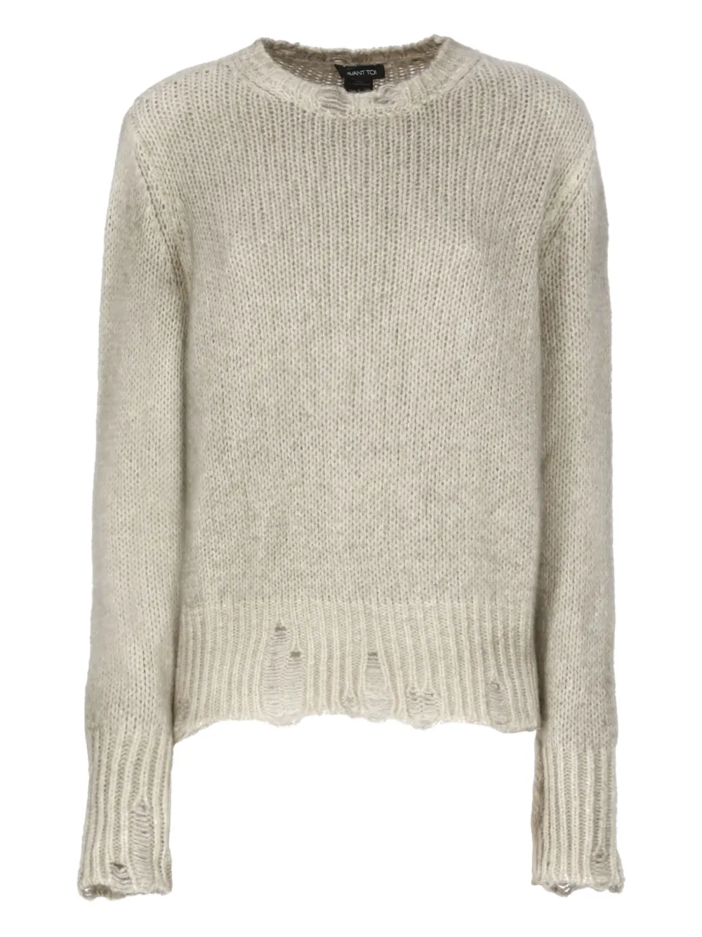 Avant Toi Trui met ronde hals en franje Beige