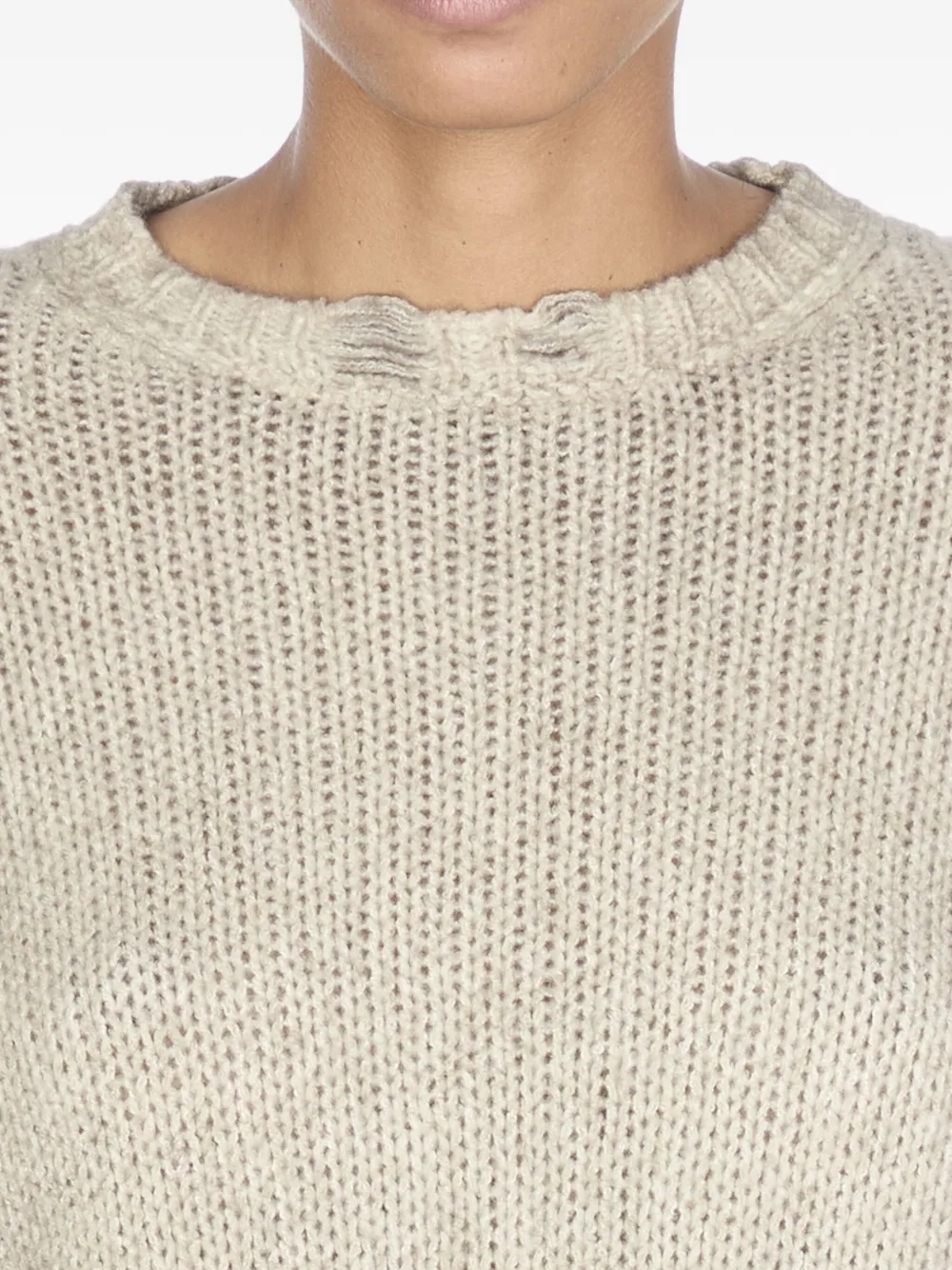 Avant Toi Trui met ronde hals en franje Beige