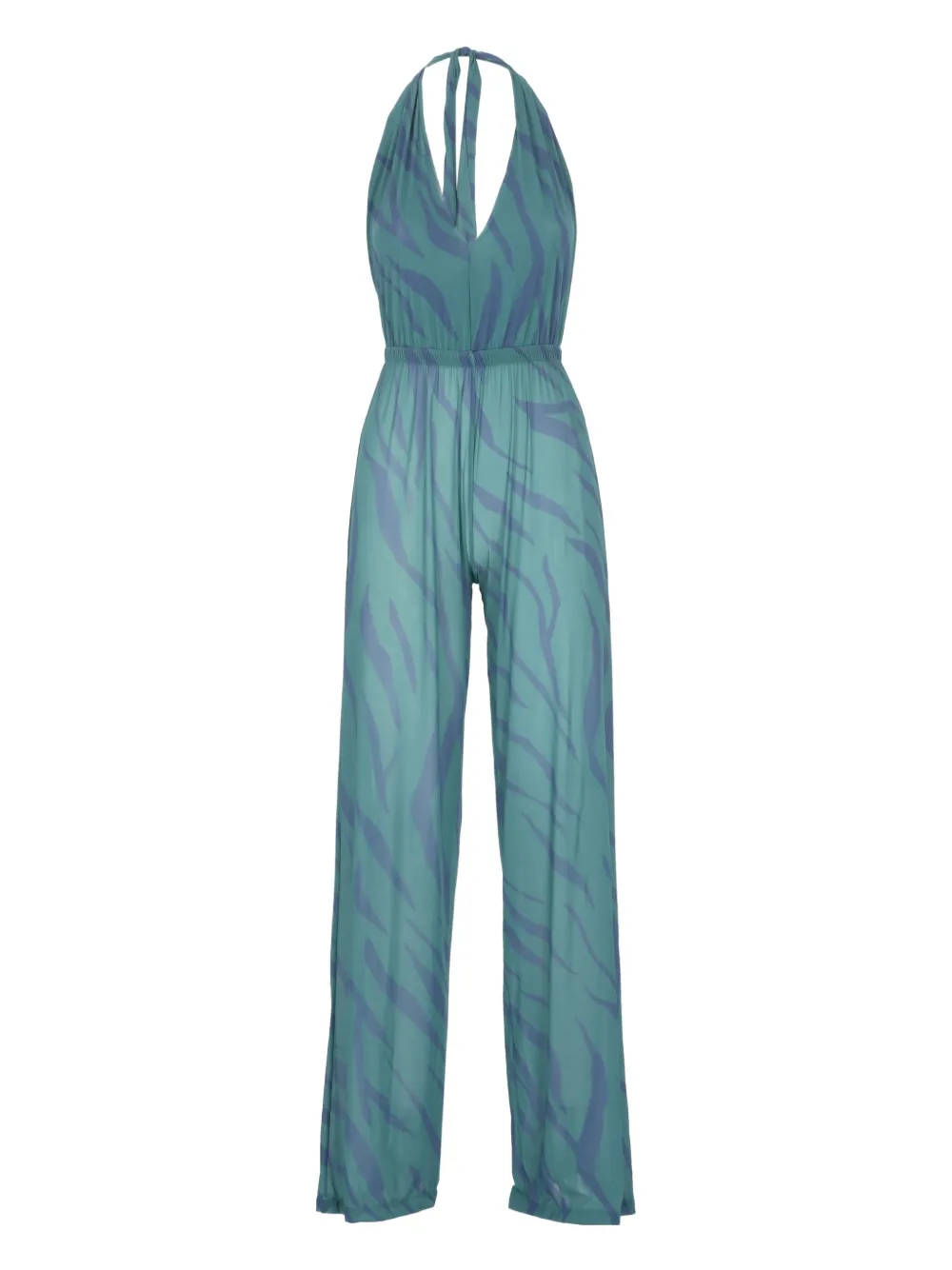 zebra-print V-neck jumpsuit