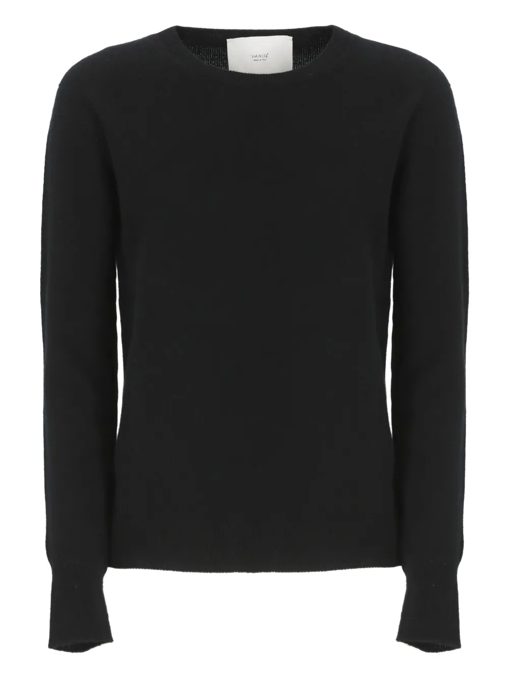 Vanisé Black Cashmere Sweater With Ribbed Trims In Black