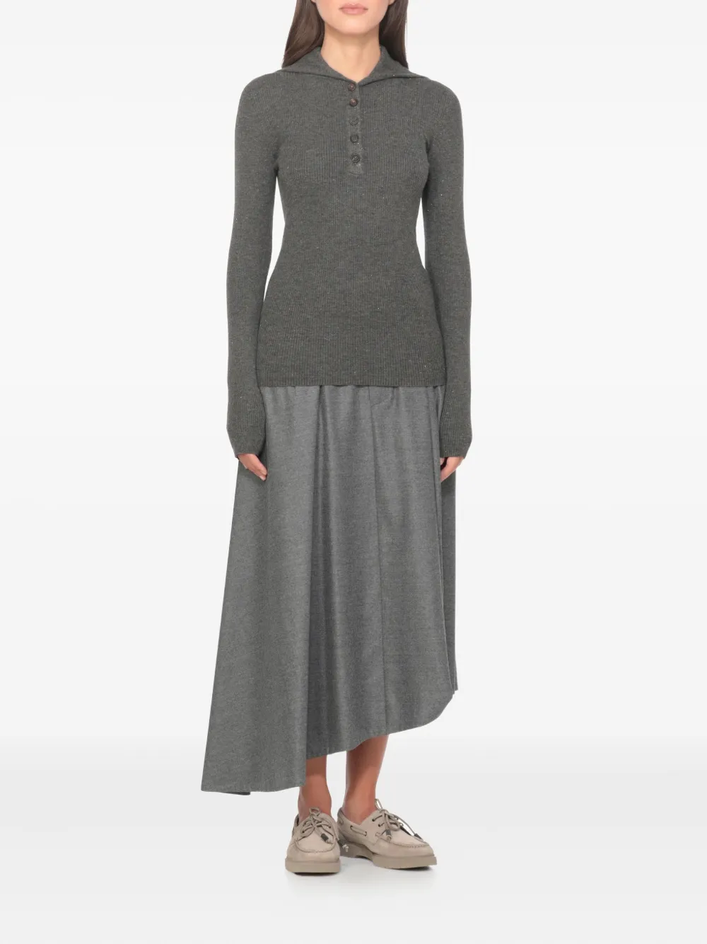 Brunello Cucinelli Trui met lurex knopen Grijs