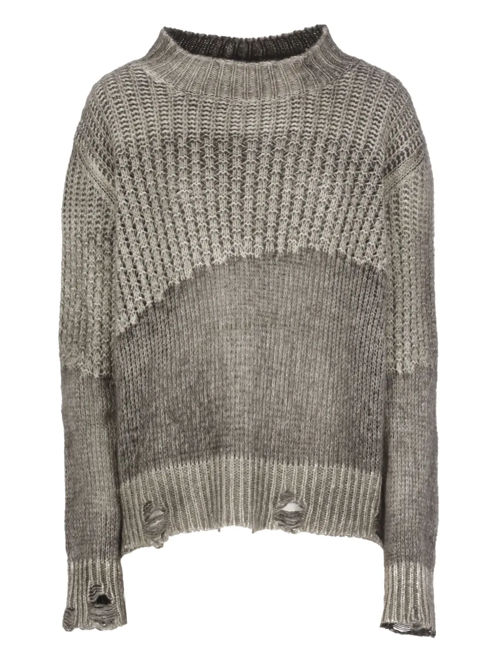 Avant Toi Ribbed Distressed Cashmere-silk Blend Sweater In Gray