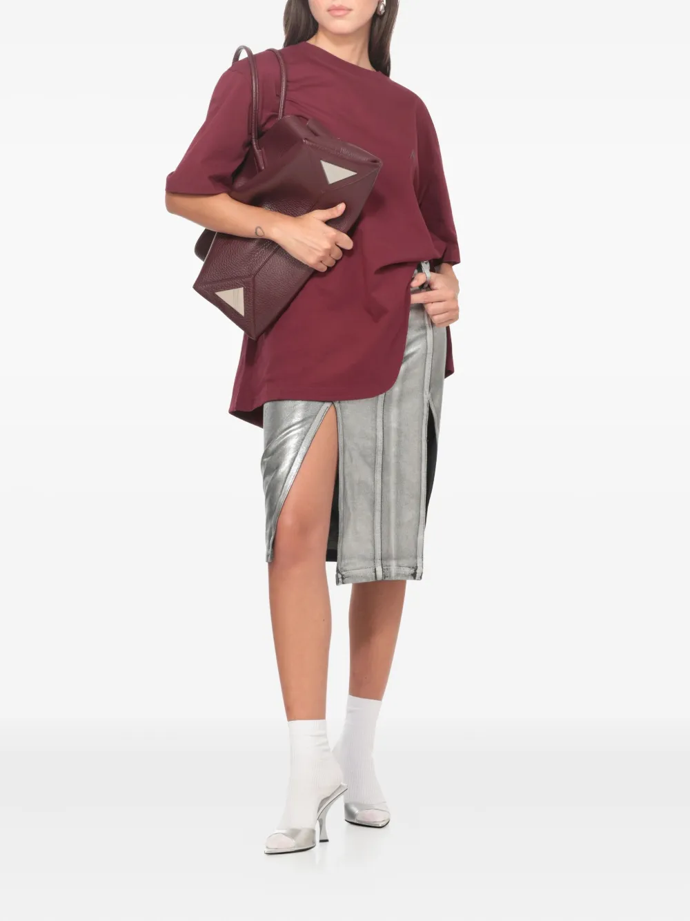 The Attico T-shirt met zijsplit Rood