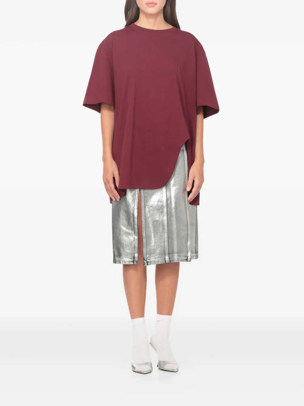 The Attico T-shirt met zijsplit Rood