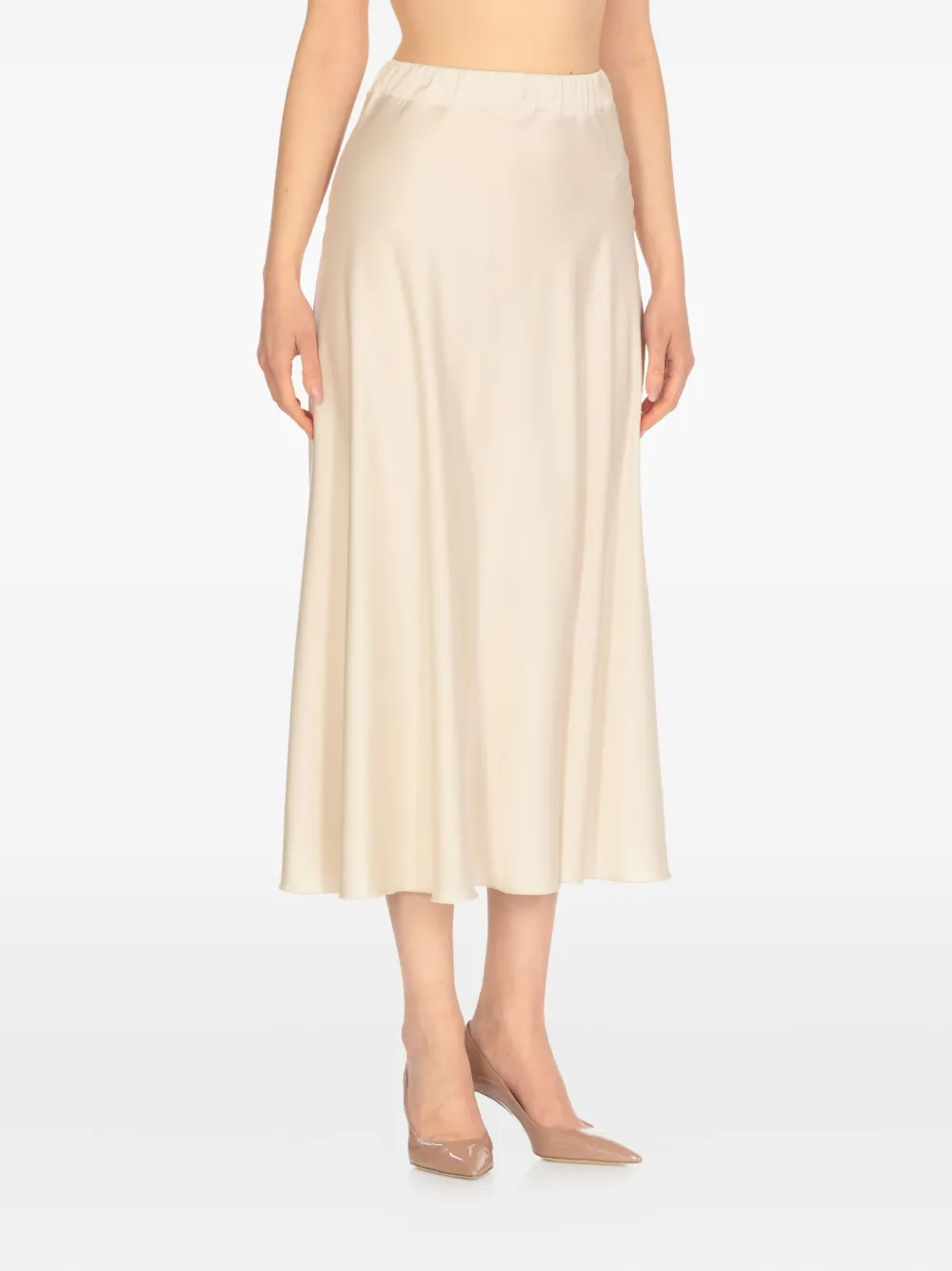 D.Exterior elastic-waist midi skirt - Beige