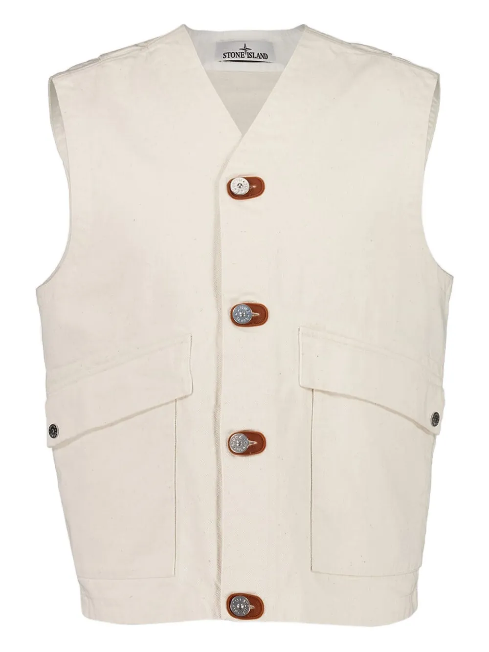 Stone Island v-neck buttoned gilet - White