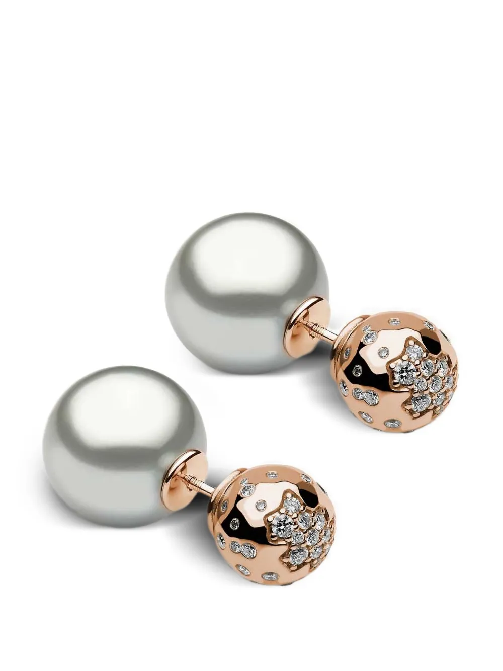 18K rose gold Tahitian pearl and diamond earrings