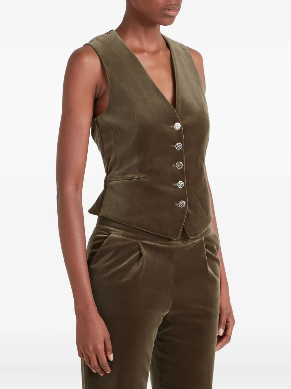 Temperley London Velvet Button Waistcoat In Green