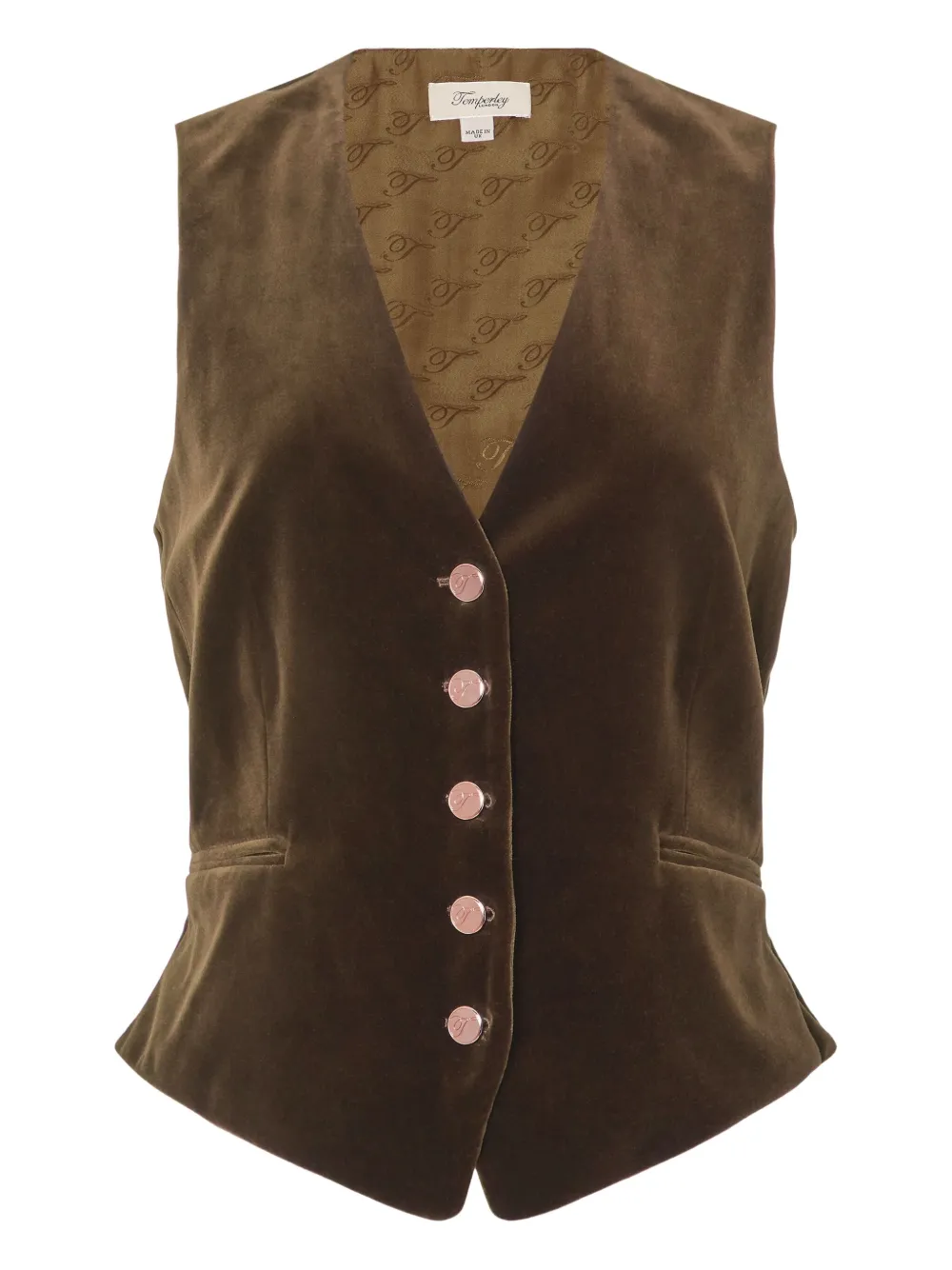Temperley London Velvet Button Waistcoat In Green