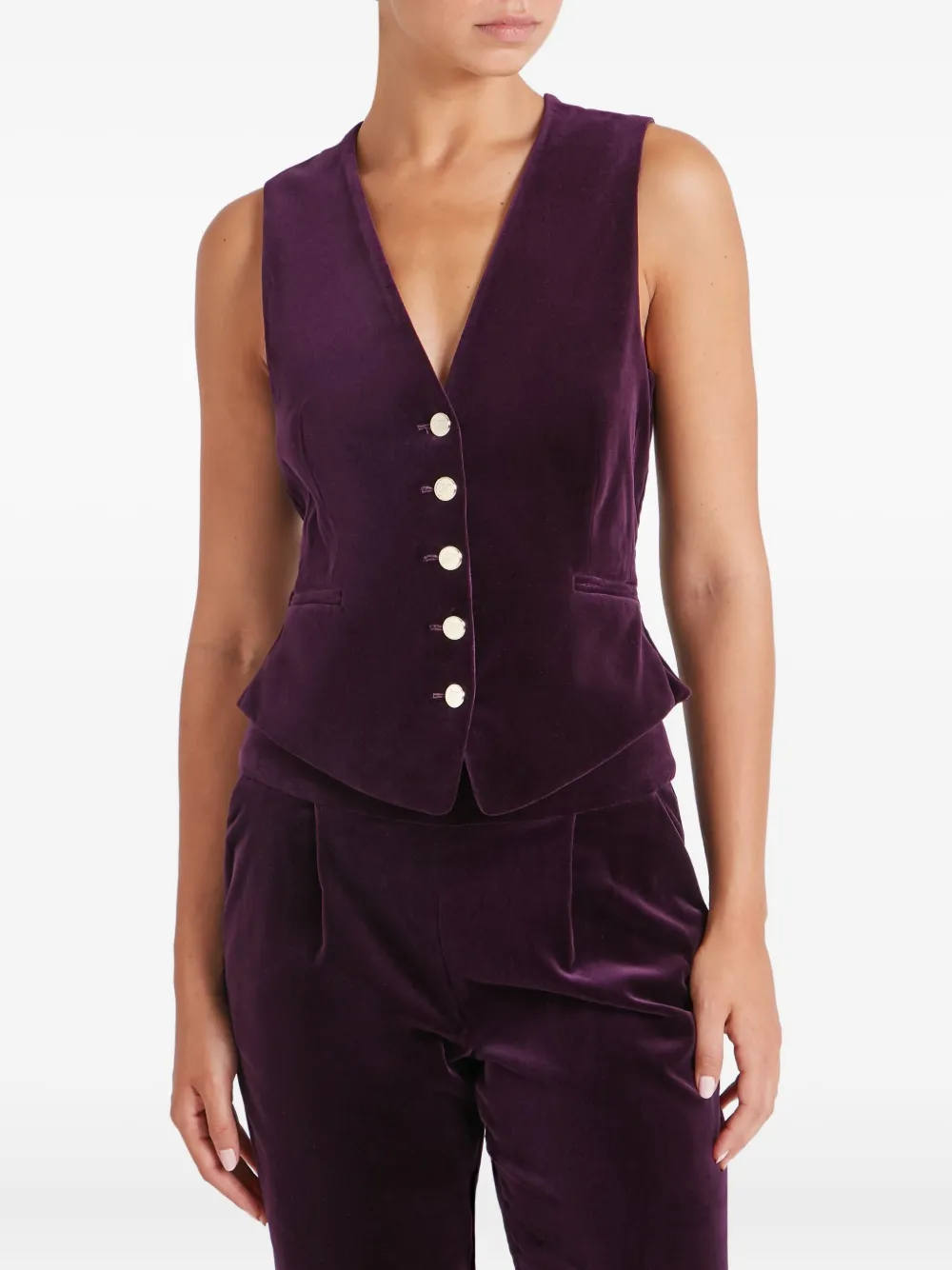 Temperley London Velvet Button Waistcoat In Purple